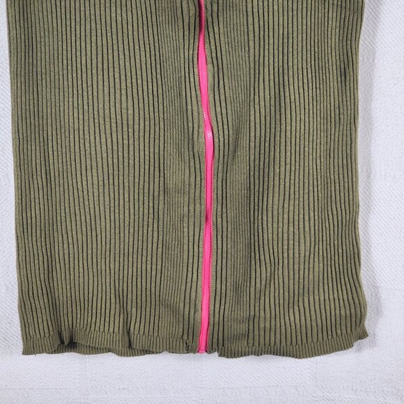 Nicki Minaj Olive Green w/Hot Pink Front Zipper Ribbed Rayon Nylon Skirt Size XL - Picture 5 of 16